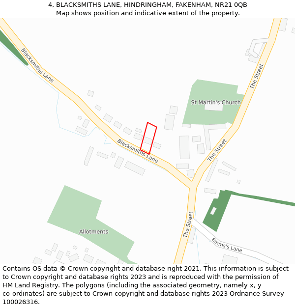 4, BLACKSMITHS LANE, HINDRINGHAM, FAKENHAM, NR21 0QB: Location map and indicative extent of plot