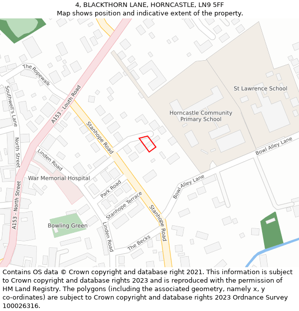 4, BLACKTHORN LANE, HORNCASTLE, LN9 5FF: Location map and indicative extent of plot