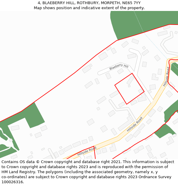 4, BLAEBERRY HILL, ROTHBURY, MORPETH, NE65 7YY: Location map and indicative extent of plot