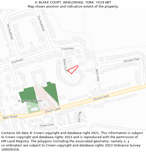 4, BLAKE COURT, WHELDRAKE, YORK, YO19 6BT: Location map and indicative extent of plot