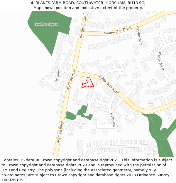 4, BLAKES FARM ROAD, SOUTHWATER, HORSHAM, RH13 9GJ: Location map and indicative extent of plot