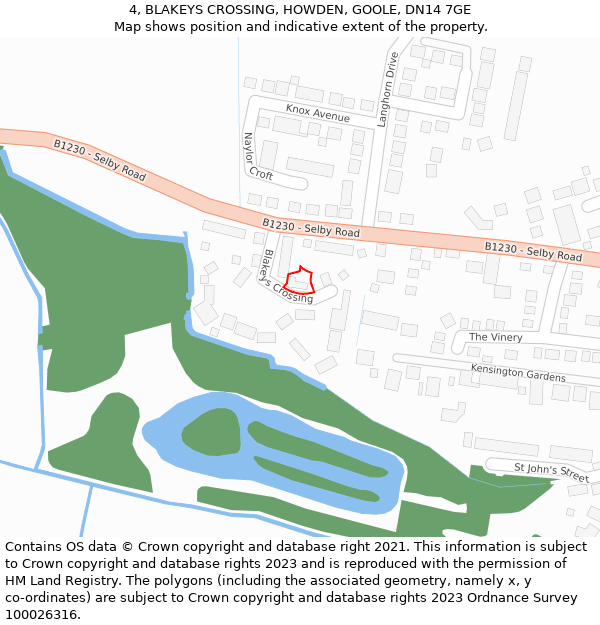 4, BLAKEYS CROSSING, HOWDEN, GOOLE, DN14 7GE: Location map and indicative extent of plot