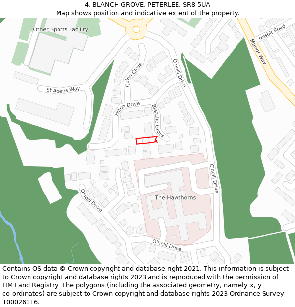 4, BLANCH GROVE, PETERLEE, SR8 5UA: Location map and indicative extent of plot