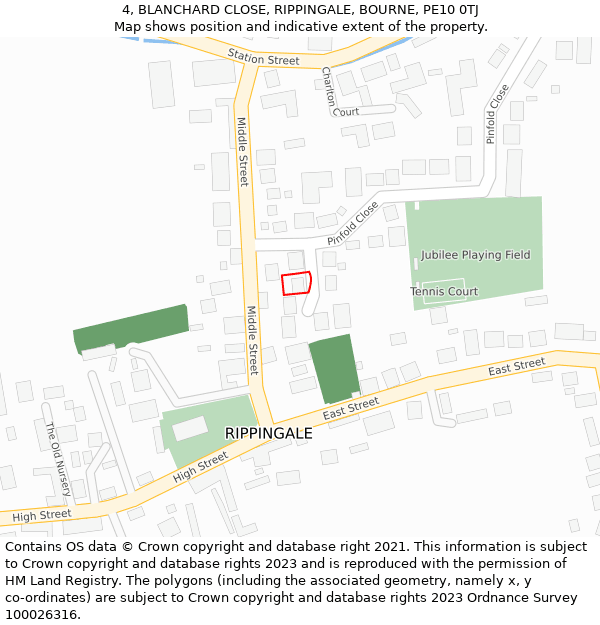 4, BLANCHARD CLOSE, RIPPINGALE, BOURNE, PE10 0TJ: Location map and indicative extent of plot