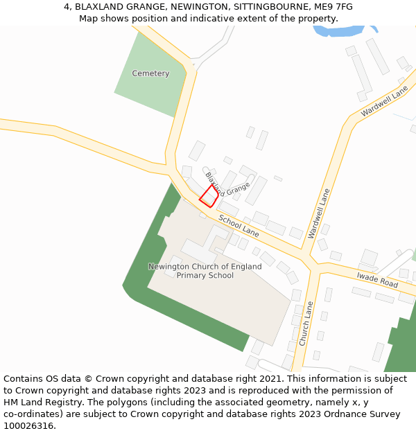 4, BLAXLAND GRANGE, NEWINGTON, SITTINGBOURNE, ME9 7FG: Location map and indicative extent of plot