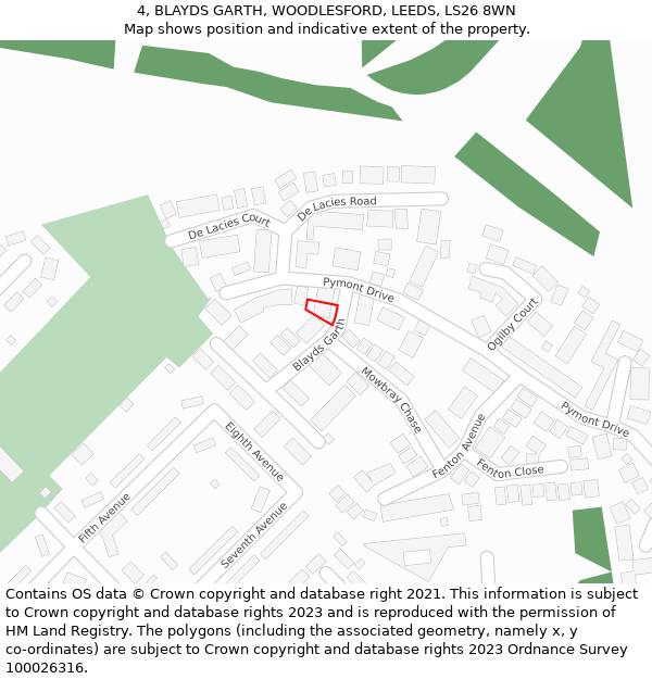 4, BLAYDS GARTH, WOODLESFORD, LEEDS, LS26 8WN: Location map and indicative extent of plot