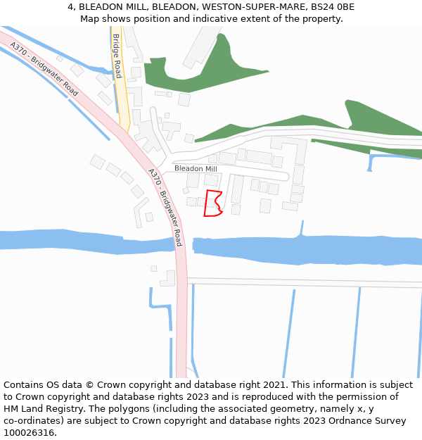 4, BLEADON MILL, BLEADON, WESTON-SUPER-MARE, BS24 0BE: Location map and indicative extent of plot