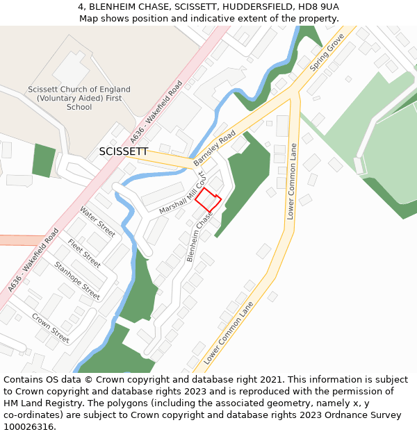 4, BLENHEIM CHASE, SCISSETT, HUDDERSFIELD, HD8 9UA: Location map and indicative extent of plot