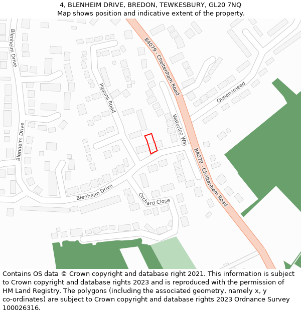 4, BLENHEIM DRIVE, BREDON, TEWKESBURY, GL20 7NQ: Location map and indicative extent of plot