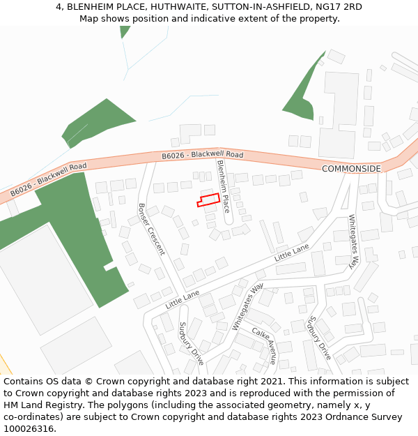 4, BLENHEIM PLACE, HUTHWAITE, SUTTON-IN-ASHFIELD, NG17 2RD: Location map and indicative extent of plot