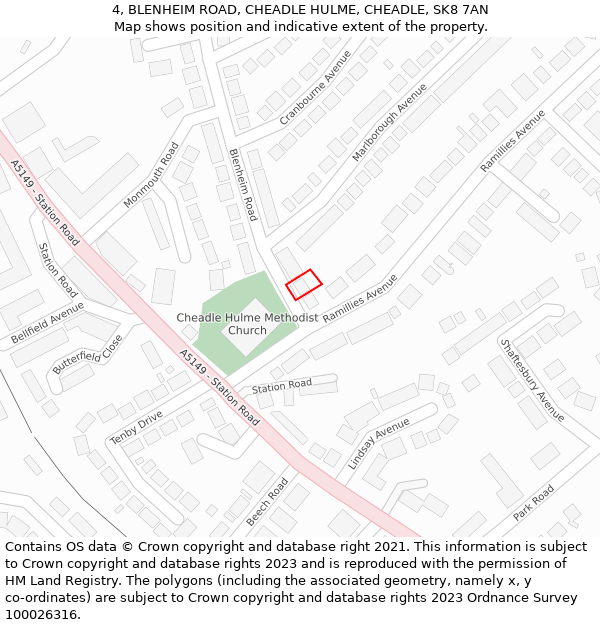 4, BLENHEIM ROAD, CHEADLE HULME, CHEADLE, SK8 7AN: Location map and indicative extent of plot