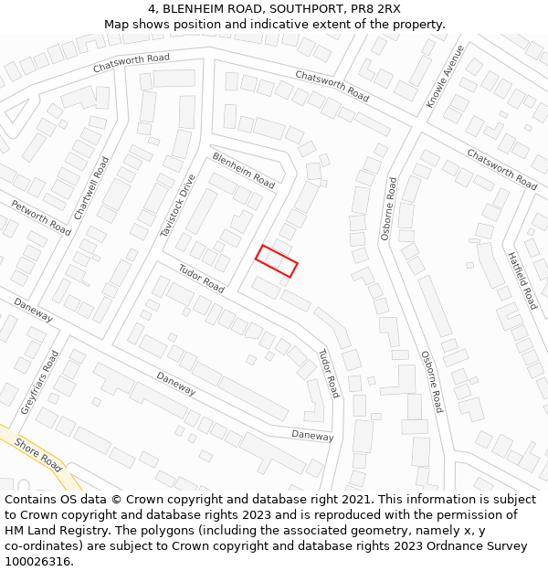 4, BLENHEIM ROAD, SOUTHPORT, PR8 2RX: Location map and indicative extent of plot