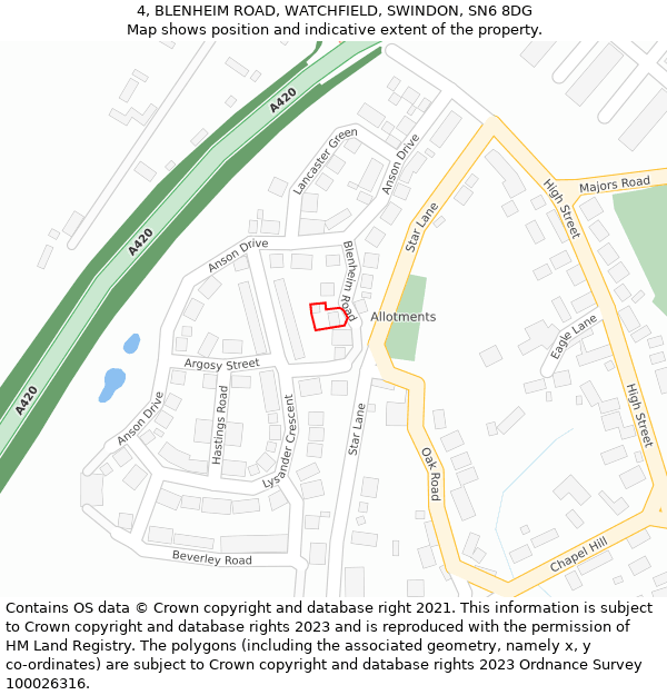 4, BLENHEIM ROAD, WATCHFIELD, SWINDON, SN6 8DG: Location map and indicative extent of plot