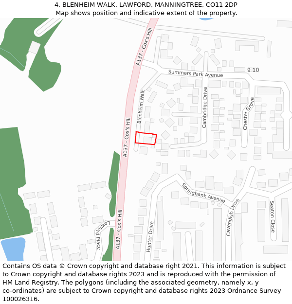 4, BLENHEIM WALK, LAWFORD, MANNINGTREE, CO11 2DP: Location map and indicative extent of plot