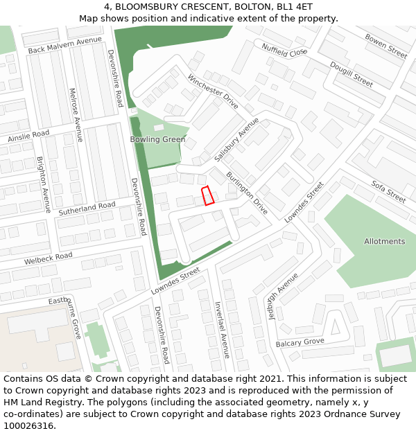 4, BLOOMSBURY CRESCENT, BOLTON, BL1 4ET: Location map and indicative extent of plot