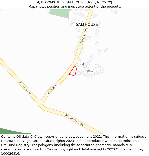 4, BLOOMSTILES, SALTHOUSE, HOLT, NR25 7XJ: Location map and indicative extent of plot