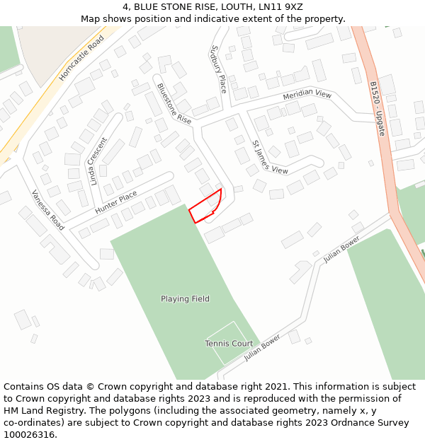 4, BLUE STONE RISE, LOUTH, LN11 9XZ: Location map and indicative extent of plot