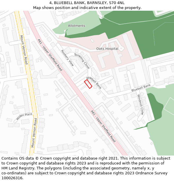 4, BLUEBELL BANK, BARNSLEY, S70 4NL: Location map and indicative extent of plot