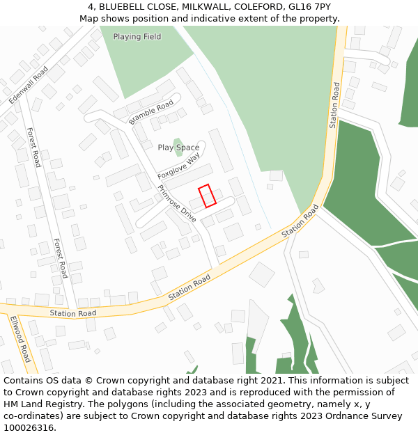 4, BLUEBELL CLOSE, MILKWALL, COLEFORD, GL16 7PY: Location map and indicative extent of plot