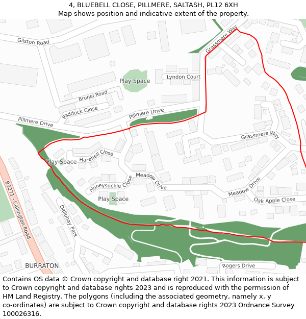 4, BLUEBELL CLOSE, PILLMERE, SALTASH, PL12 6XH: Location map and indicative extent of plot