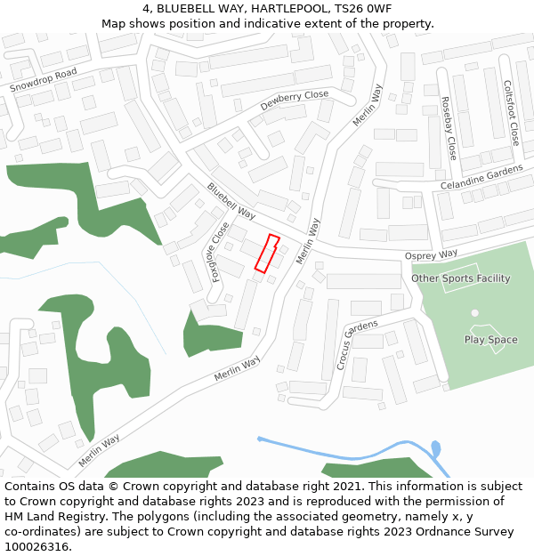 4, BLUEBELL WAY, HARTLEPOOL, TS26 0WF: Location map and indicative extent of plot