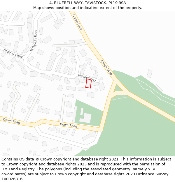 4, BLUEBELL WAY, TAVISTOCK, PL19 9SA: Location map and indicative extent of plot