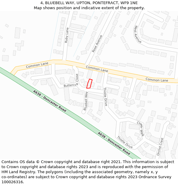 4, BLUEBELL WAY, UPTON, PONTEFRACT, WF9 1NE: Location map and indicative extent of plot