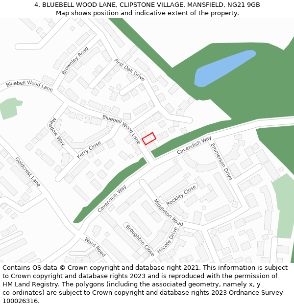 4, BLUEBELL WOOD LANE, CLIPSTONE VILLAGE, MANSFIELD, NG21 9GB: Location map and indicative extent of plot