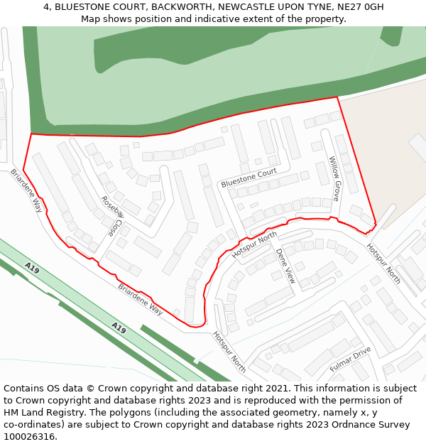 4, BLUESTONE COURT, BACKWORTH, NEWCASTLE UPON TYNE, NE27 0GH: Location map and indicative extent of plot