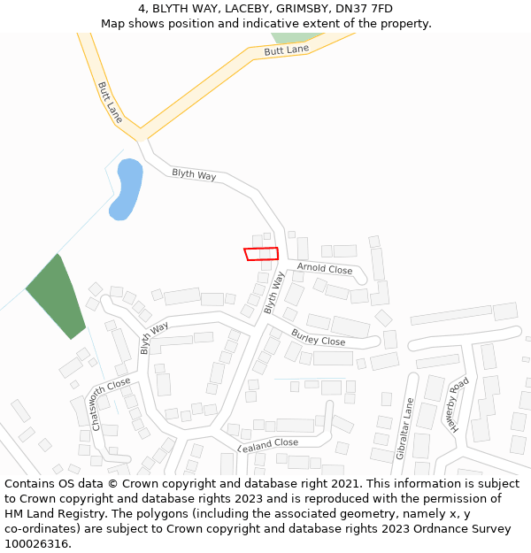 4, BLYTH WAY, LACEBY, GRIMSBY, DN37 7FD: Location map and indicative extent of plot