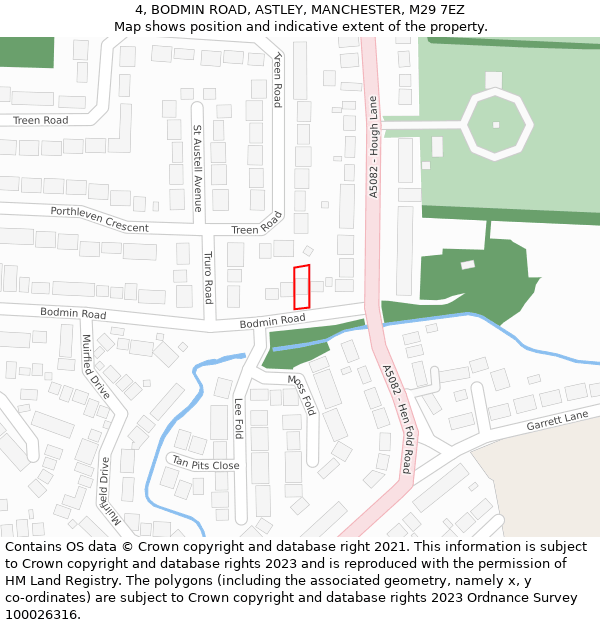 4, BODMIN ROAD, ASTLEY, MANCHESTER, M29 7EZ: Location map and indicative extent of plot