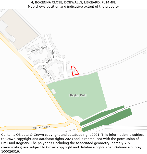 4, BOKENNA CLOSE, DOBWALLS, LISKEARD, PL14 4FL: Location map and indicative extent of plot