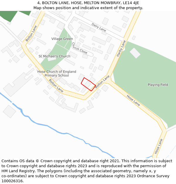 4, BOLTON LANE, HOSE, MELTON MOWBRAY, LE14 4JE: Location map and indicative extent of plot