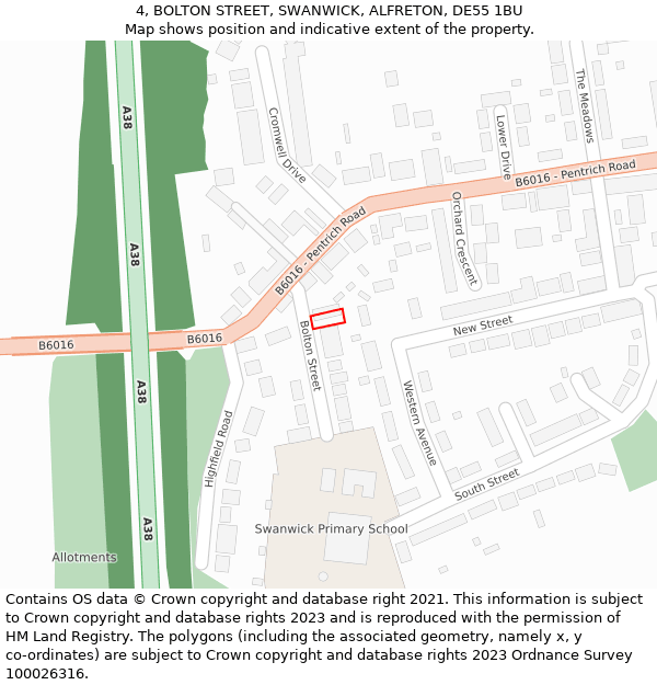 4, BOLTON STREET, SWANWICK, ALFRETON, DE55 1BU: Location map and indicative extent of plot