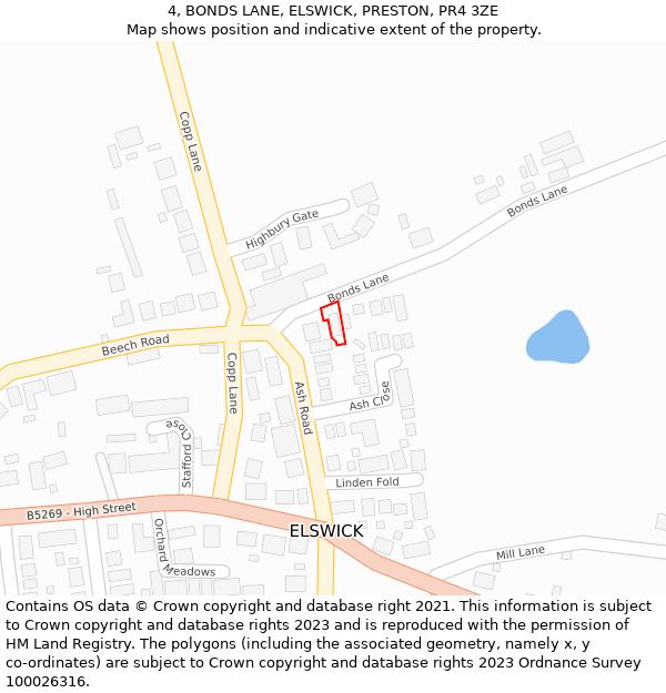 4, BONDS LANE, ELSWICK, PRESTON, PR4 3ZE: Location map and indicative extent of plot