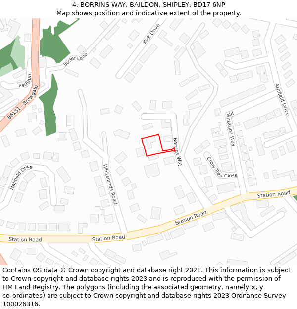 4, BORRINS WAY, BAILDON, SHIPLEY, BD17 6NP: Location map and indicative extent of plot
