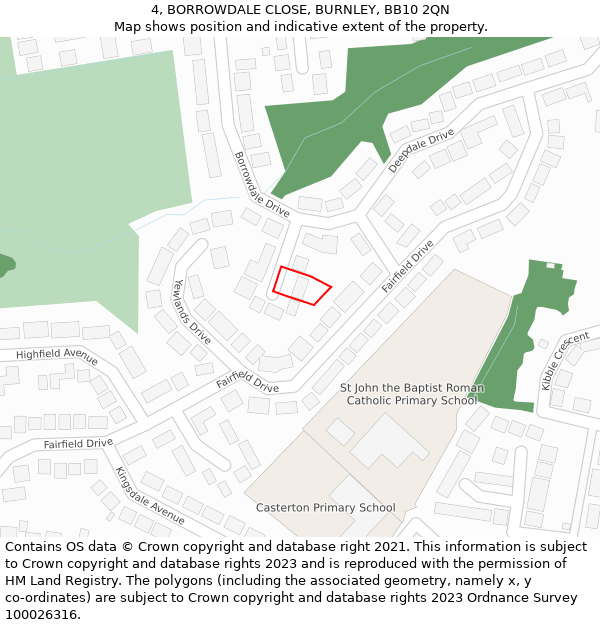 4, BORROWDALE CLOSE, BURNLEY, BB10 2QN: Location map and indicative extent of plot