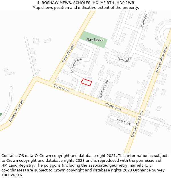 4, BOSHAW MEWS, SCHOLES, HOLMFIRTH, HD9 1WB: Location map and indicative extent of plot