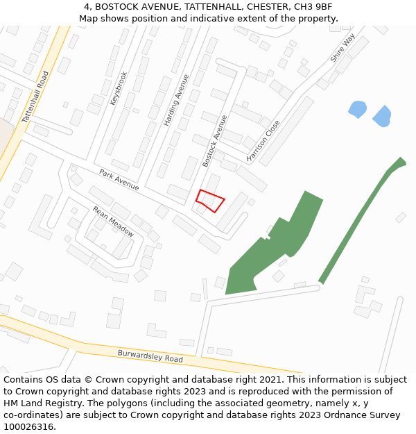 4, BOSTOCK AVENUE, TATTENHALL, CHESTER, CH3 9BF: Location map and indicative extent of plot