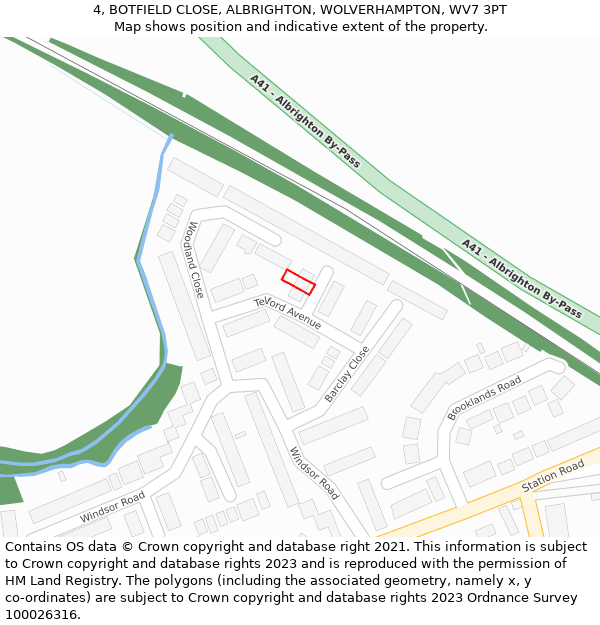 4, BOTFIELD CLOSE, ALBRIGHTON, WOLVERHAMPTON, WV7 3PT: Location map and indicative extent of plot