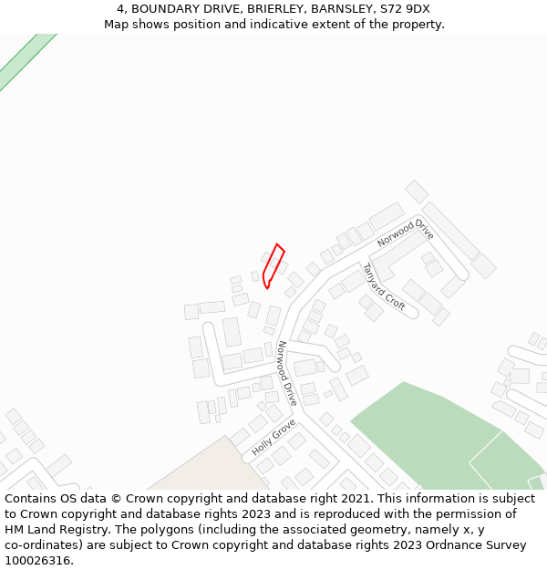 4, BOUNDARY DRIVE, BRIERLEY, BARNSLEY, S72 9DX: Location map and indicative extent of plot