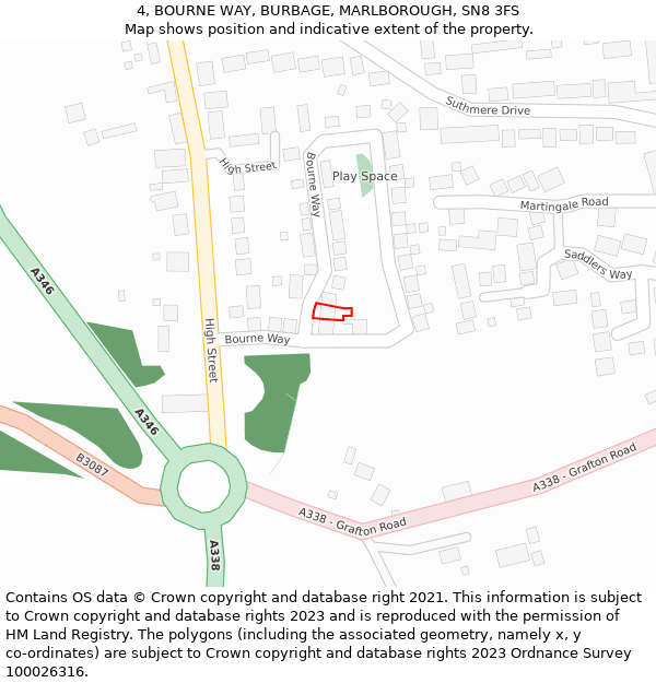 4, BOURNE WAY, BURBAGE, MARLBOROUGH, SN8 3FS: Location map and indicative extent of plot