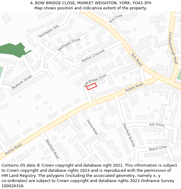 4, BOW BRIDGE CLOSE, MARKET WEIGHTON, YORK, YO43 3FH: Location map and indicative extent of plot