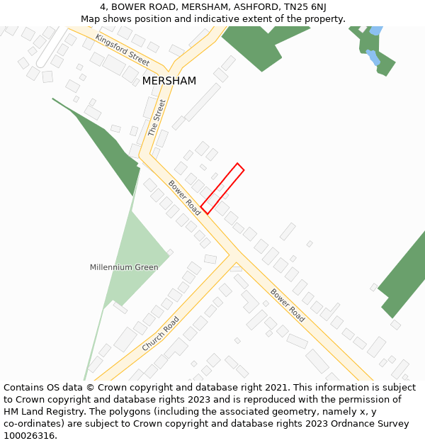 4, BOWER ROAD, MERSHAM, ASHFORD, TN25 6NJ: Location map and indicative extent of plot