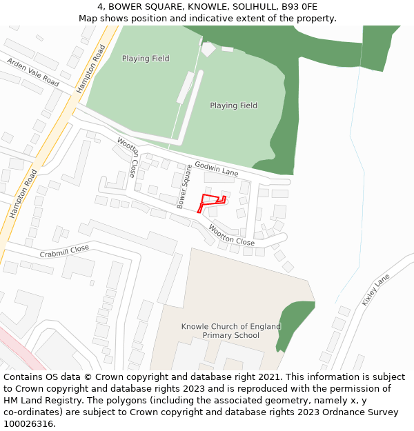 4, BOWER SQUARE, KNOWLE, SOLIHULL, B93 0FE: Location map and indicative extent of plot