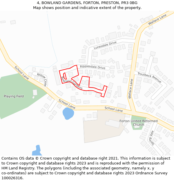 4, BOWLAND GARDENS, FORTON, PRESTON, PR3 0BG: Location map and indicative extent of plot