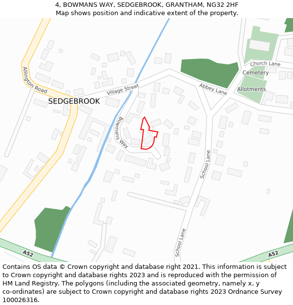 4, BOWMANS WAY, SEDGEBROOK, GRANTHAM, NG32 2HF: Location map and indicative extent of plot