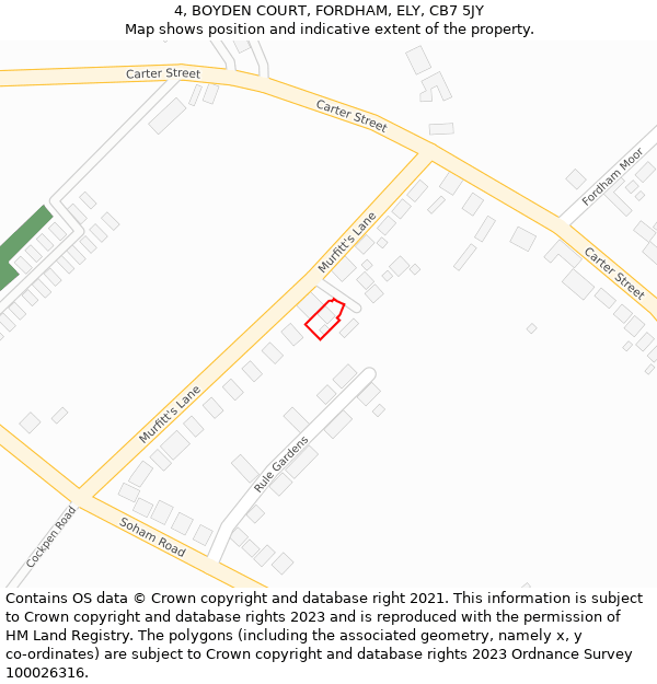 4, BOYDEN COURT, FORDHAM, ELY, CB7 5JY: Location map and indicative extent of plot