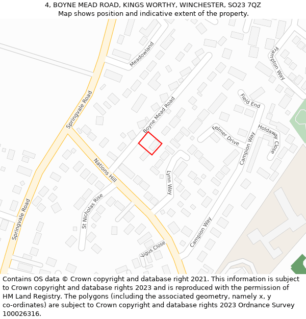 4, BOYNE MEAD ROAD, KINGS WORTHY, WINCHESTER, SO23 7QZ: Location map and indicative extent of plot