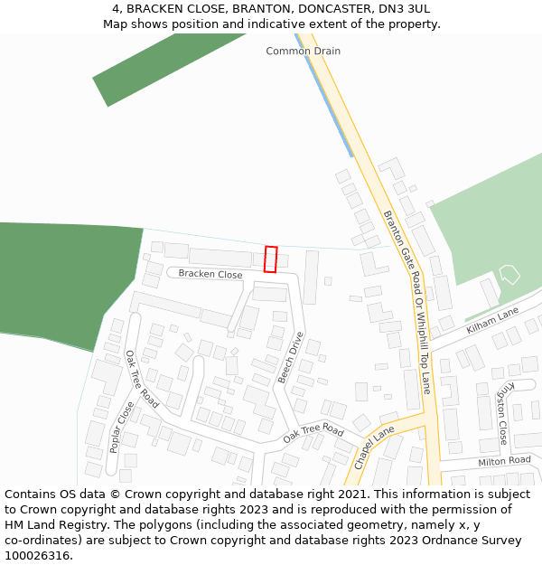 4, BRACKEN CLOSE, BRANTON, DONCASTER, DN3 3UL: Location map and indicative extent of plot
